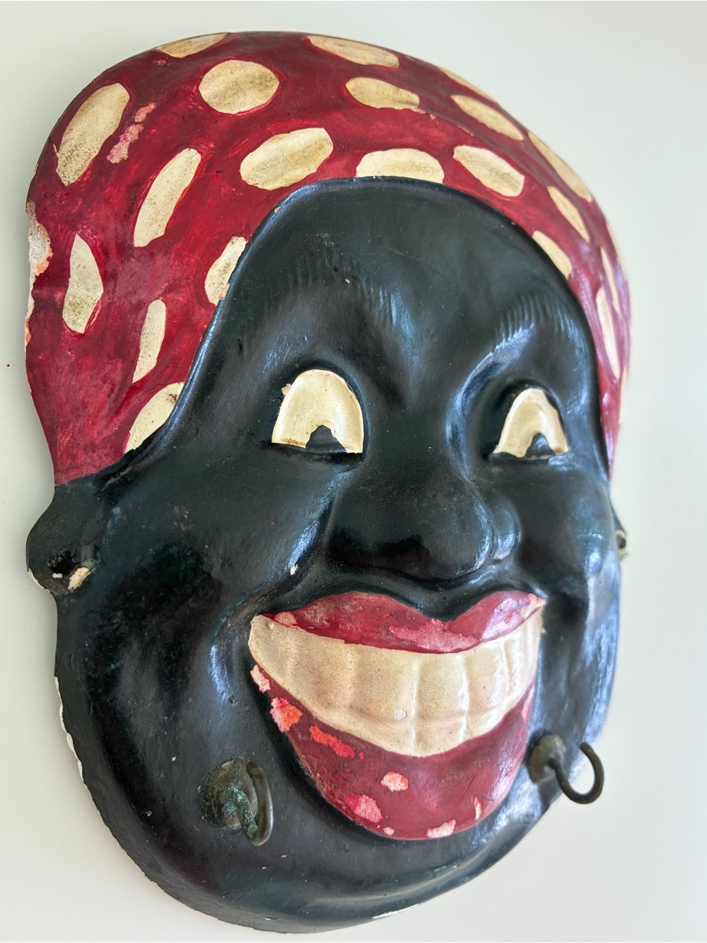 Wall Mask Key Holder Black White Red Ceramic Americana Vintage Stereotype - Picture 3 of 7